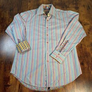 Robert Graham Mens Size M Striped Flip‎ Cuff Long Sleeve Button Down Shirt